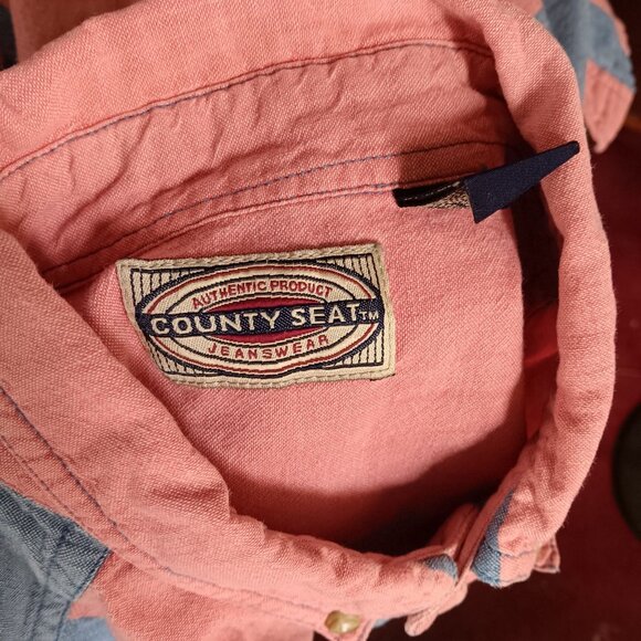 Vintage Medium Denim Shirt Men's 90's Oxford County Seat Striped Button-Down - Picture 6 of 7